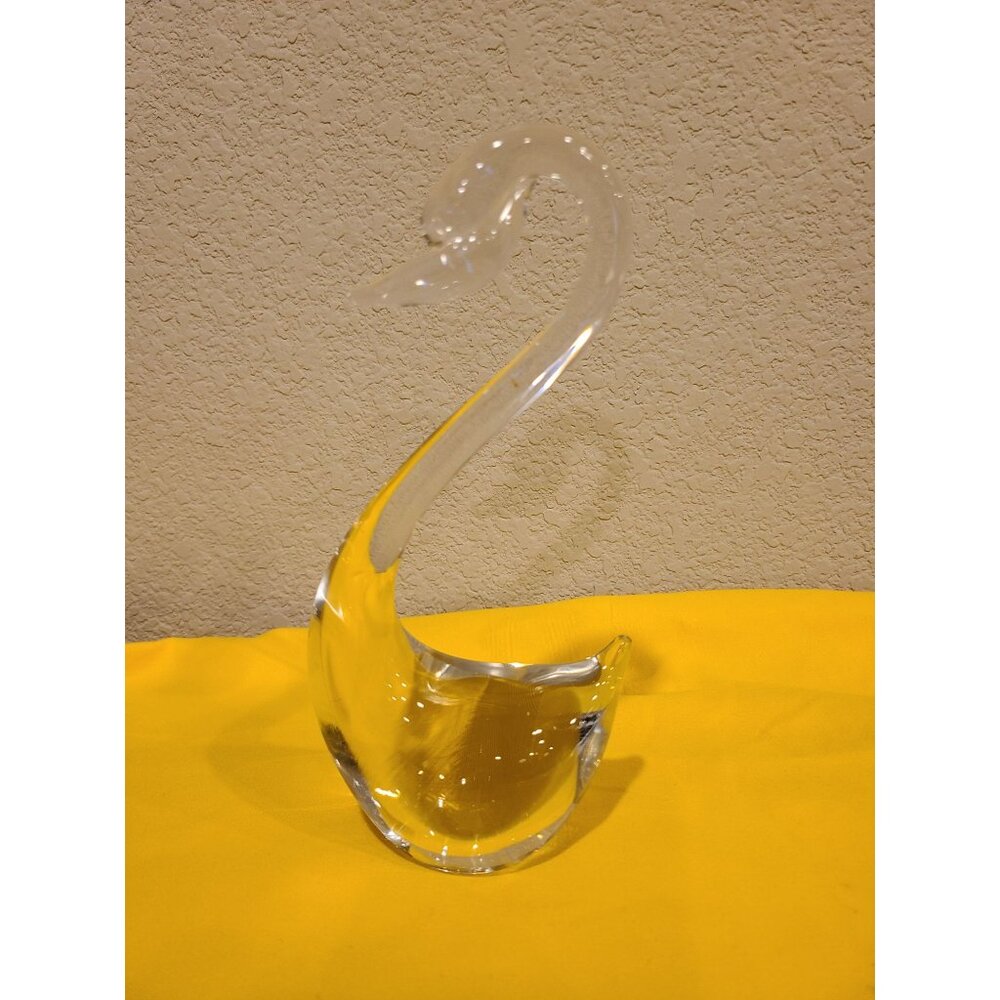 Vintage Clear Hand-Blown Art Glass Swan Figurine – Elegant Curved Neck Sculpture